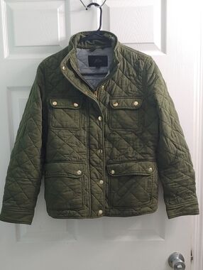 J. Crew Quilted Downtown Field Jacket Women's Army Green Utility Coat Size S